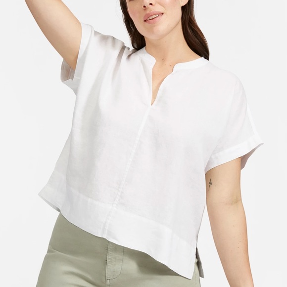 Everlane Tops - Everlane 100% Linen Split Neck Blouse Top Relaxed Fit Size 2 Small
